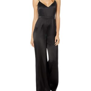 Jill Jill Stuart Women's Satin Velvet Jumpsuit and Jacket Set, Black, 4