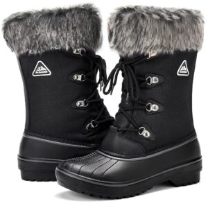 aleader waterproof snow boots for women, warm faux fur winter duck boots shoes black 9 b(m) us