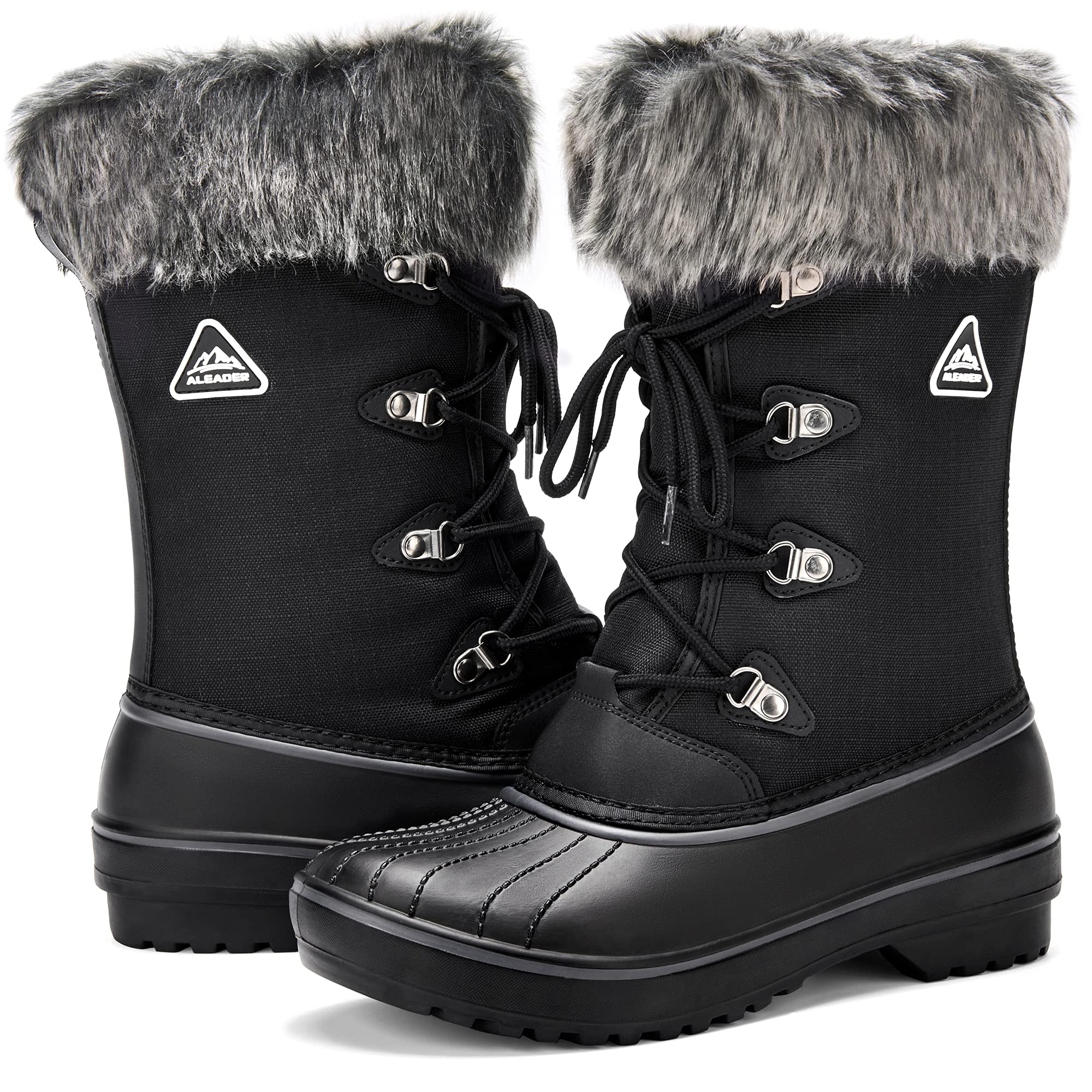 ALEADER Waterproof Snow Boots for Women, Warm Faux Fur Winter Duck Boots Shoes Black 9 B(M) US