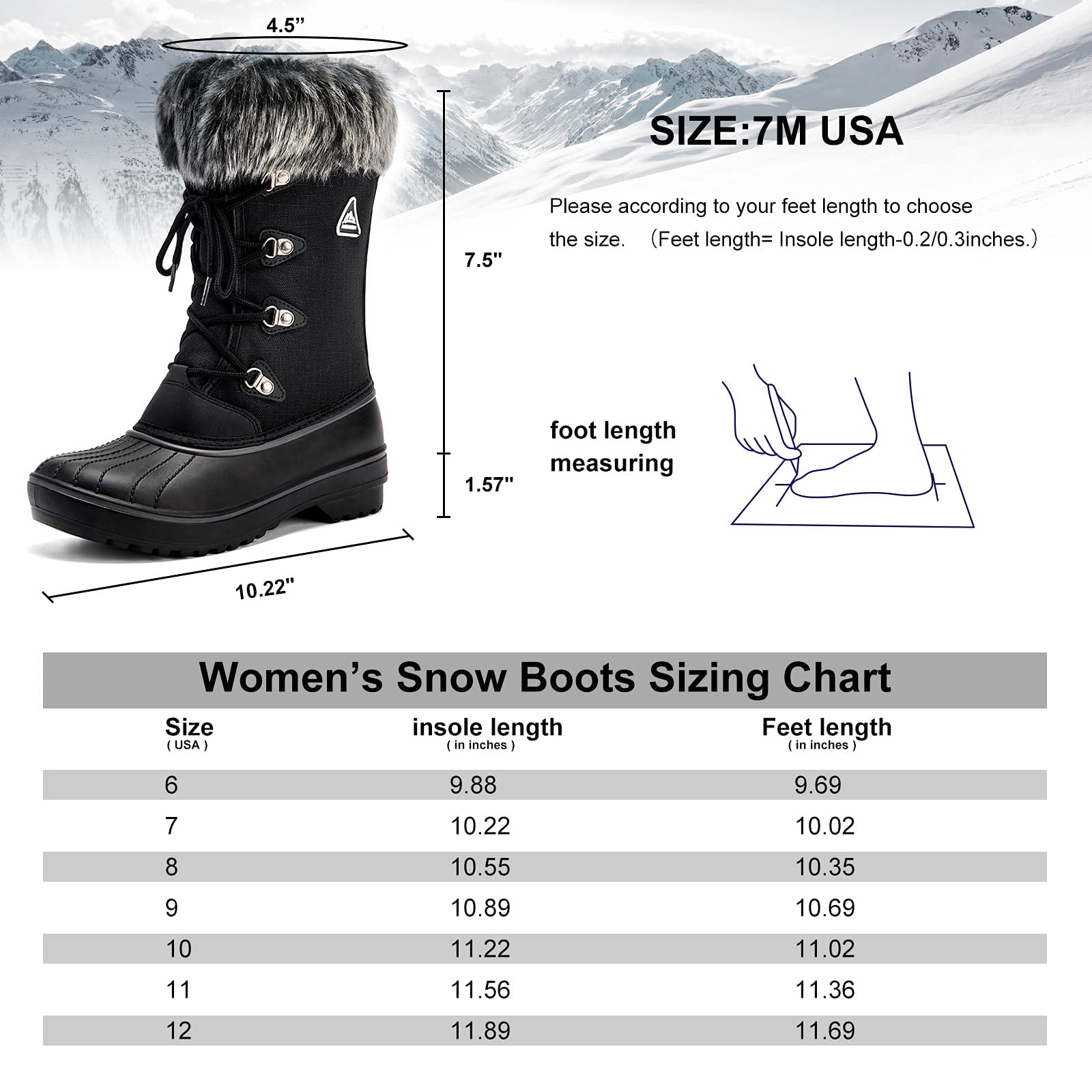 ALEADER Waterproof Snow Boots for Women, Warm Faux Fur Winter Duck Boots Shoes Black 9 B(M) US