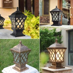 Moddeny IP54 Waterproof Outdoor Column Lights, Exterior Glass Aluminum Fence Pillar Light 18.9" Traditional Black E26 Post Lanterns Patio Villa Garden Park Balcony Gate Street Lighting