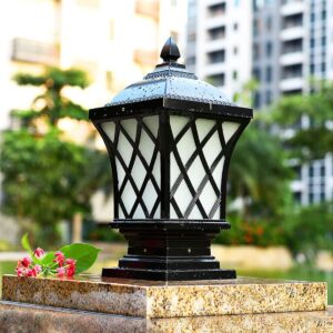 Moddeny IP54 Waterproof Outdoor Column Lights, Exterior Glass Aluminum Fence Pillar Light 18.9" Traditional Black E26 Post Lanterns Patio Villa Garden Park Balcony Gate Street Lighting