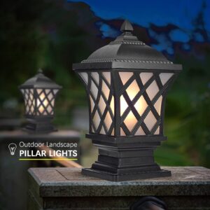 Moddeny IP54 Waterproof Outdoor Column Lights, Exterior Glass Aluminum Fence Pillar Light 18.9" Traditional Black E26 Post Lanterns Patio Villa Garden Park Balcony Gate Street Lighting