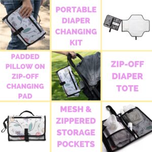 JumpOff Jo – Portable Changing Pad / Diaper Bag with Padded Changing Station, Easy Travel Changing Pad, Includes Handy Storage Pockets for Baby Necessities – Fairy Blossom