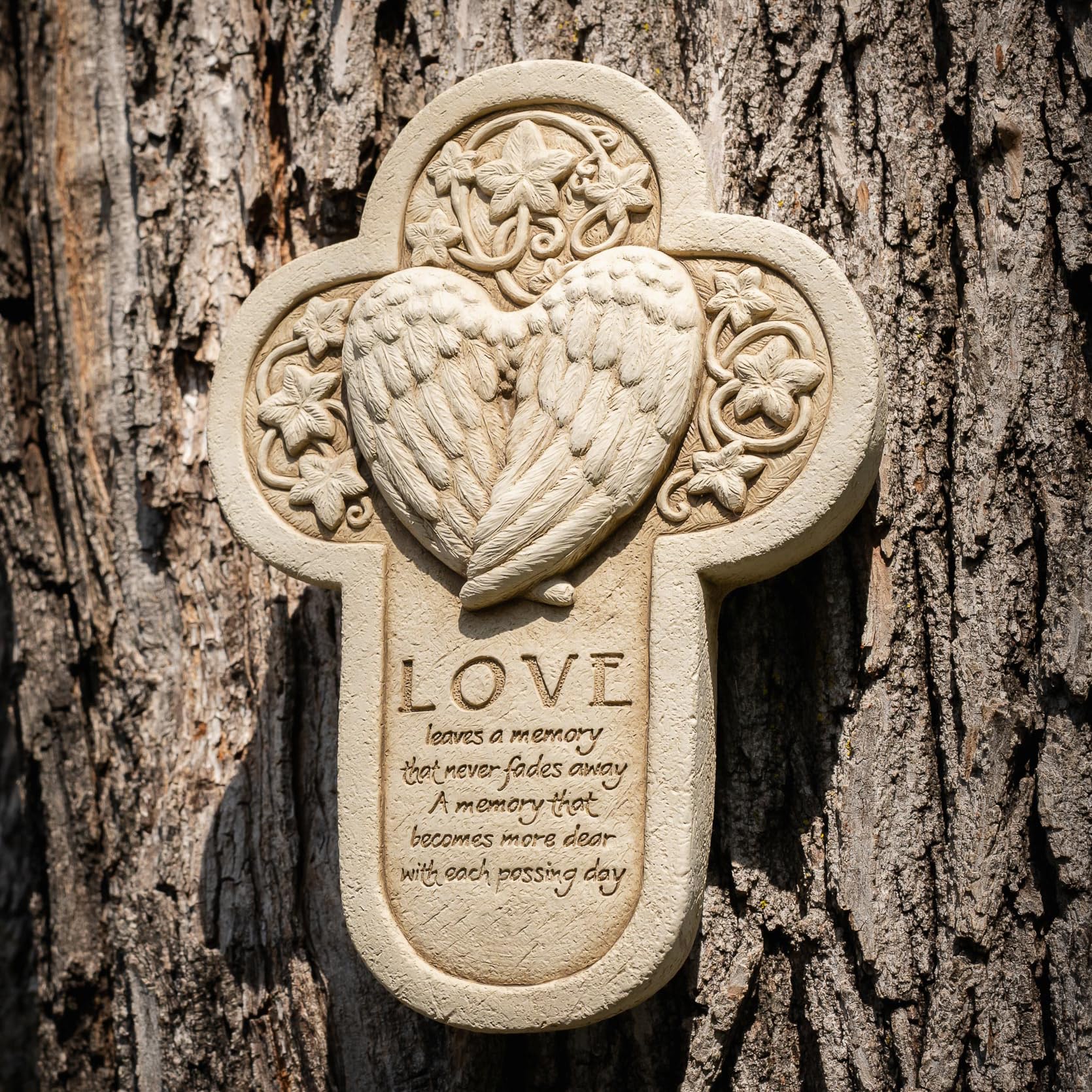 Carruth Studio, Love Leaves a Memory Plaque, Original Sculpture Handcrafted in Stone, Artisan Made