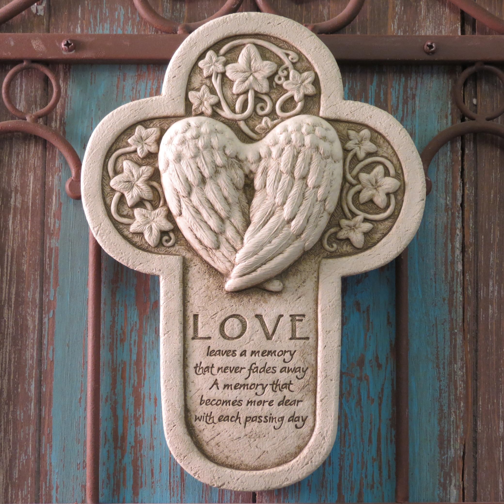 Carruth Studio, Love Leaves a Memory Plaque, Original Sculpture Handcrafted in Stone, Artisan Made