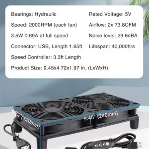 GDSTIME Dual 120mm 5V USB Fans, 102CFM Big Airflow Fan Cooling for Router TV Box Micro Computer and Other Electronics