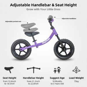 JOYSTAR 12 Inch Balance Bike for 18months, 2, 3, 4, and 5 Years Old Boys and Girls - Lightweight Toddler Bike with Adjustable Handlebar and Seat - No Pedal Bikes for Kids Birthday Gift