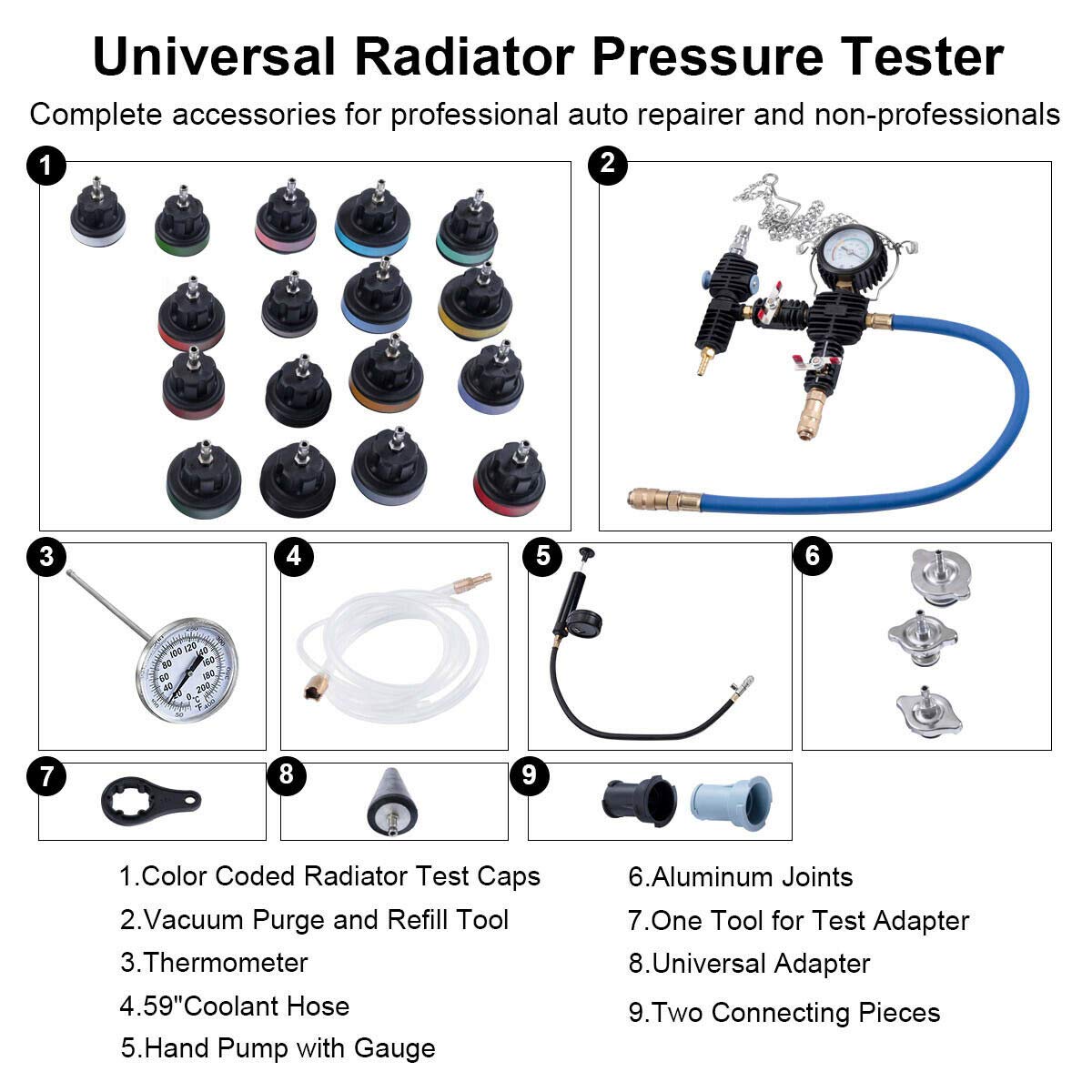 Goplus 28-Piece Universal Radiator Pressure Tester, Vacuum Type Cooling System Tool Kit w/Carrying Case (Blue Case)