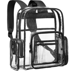 packism clear backpack, heavy duty clear backpack for adults transparent see through pvc backpack for school, workplace, travel, college, black(for age 12 or above)