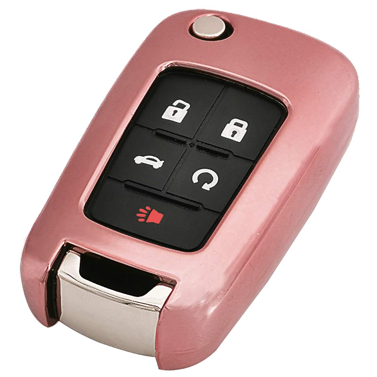 Pink TPU Flip Key Fob Cover Case Remote Holder Skin Protector for Chevy Chevrolet Equinox Camaro Cruze Malibu Sonic Volt Park Impala Buick Encore Allure Regal