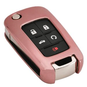 Pink TPU Flip Key Fob Cover Case Remote Holder Skin Protector for Chevy Chevrolet Equinox Camaro Cruze Malibu Sonic Volt Park Impala Buick Encore Allure Regal