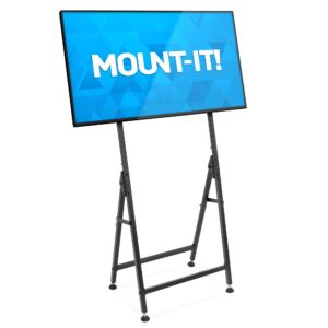 mount-it! portable tv display stand [fits 33" - 55"] flat screen mount, adjustable, foldable, digital signage floor stand, vesa bracket mounted for monitors (matte black)