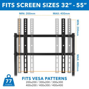 Mount-It! Portable TV Display Stand [Fits 33" - 55"] Flat Screen Mount, Adjustable, Foldable, Digital Signage Floor Stand, VESA Bracket Mounted for Monitors (Matte Black)