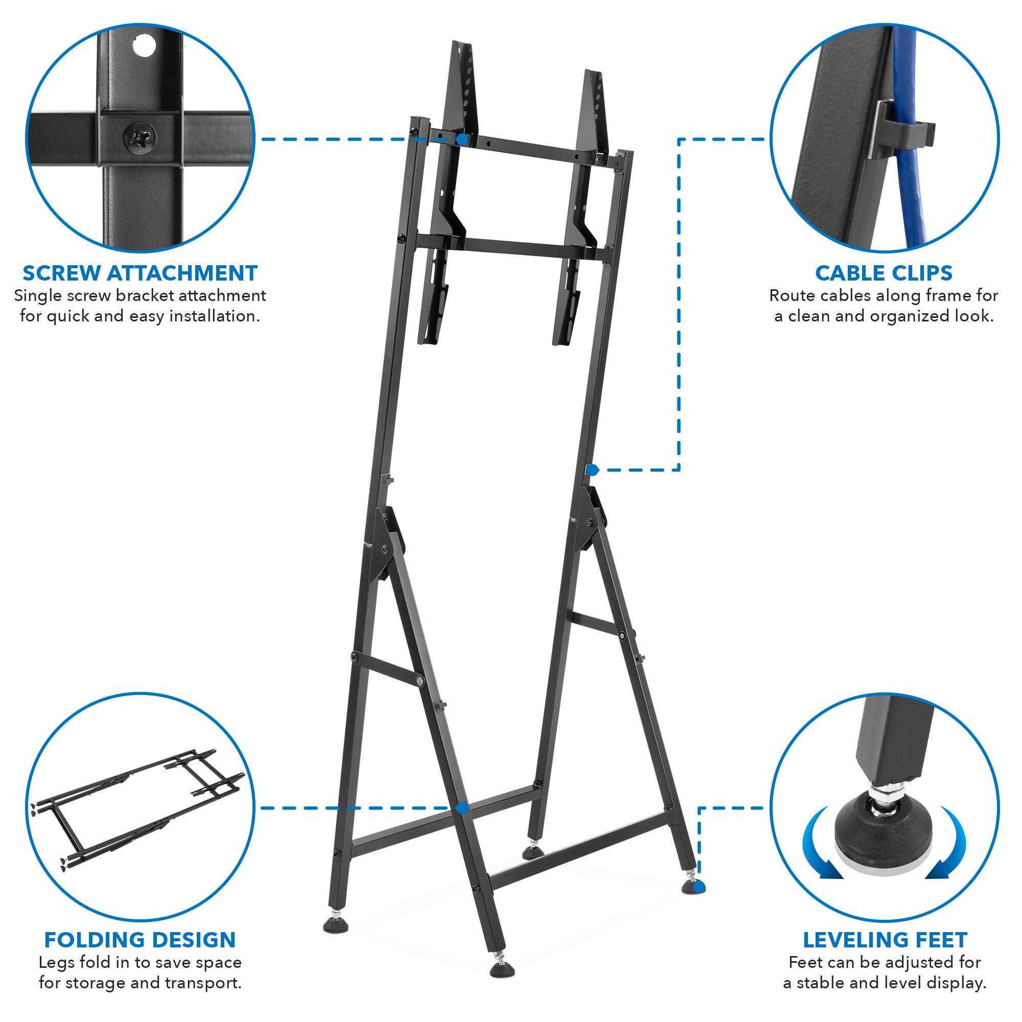 Mount-It! Portable TV Display Stand [Fits 33" - 55"] Flat Screen Mount, Adjustable, Foldable, Digital Signage Floor Stand, VESA Bracket Mounted for Monitors (Matte Black)