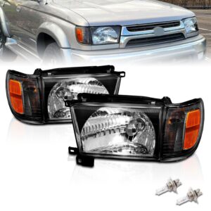 amerilite replacement halogen headlights with corner lamp + bracket for 1996-1998 toyota 4runner suv n180 - passenger and driver side, vehicle light assembly, black