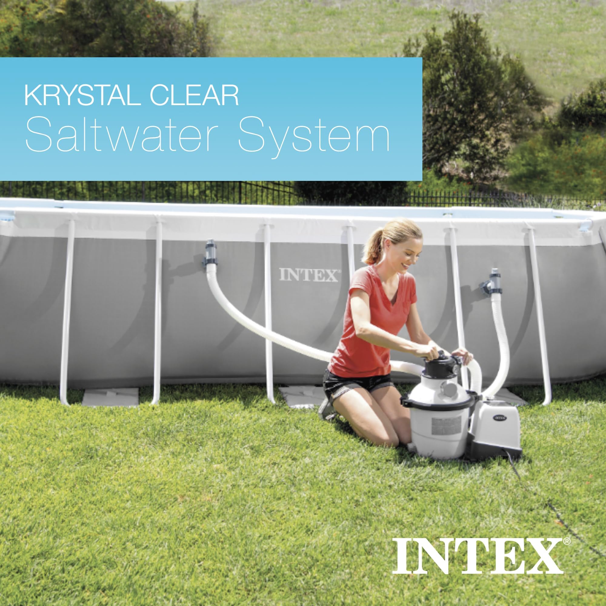 Intex 14 Inch Krystal Clear 1500 GPH Saltwater System and Sand Filter Pump for Above Ground Pools with Automatic Timer and 6-Function Control