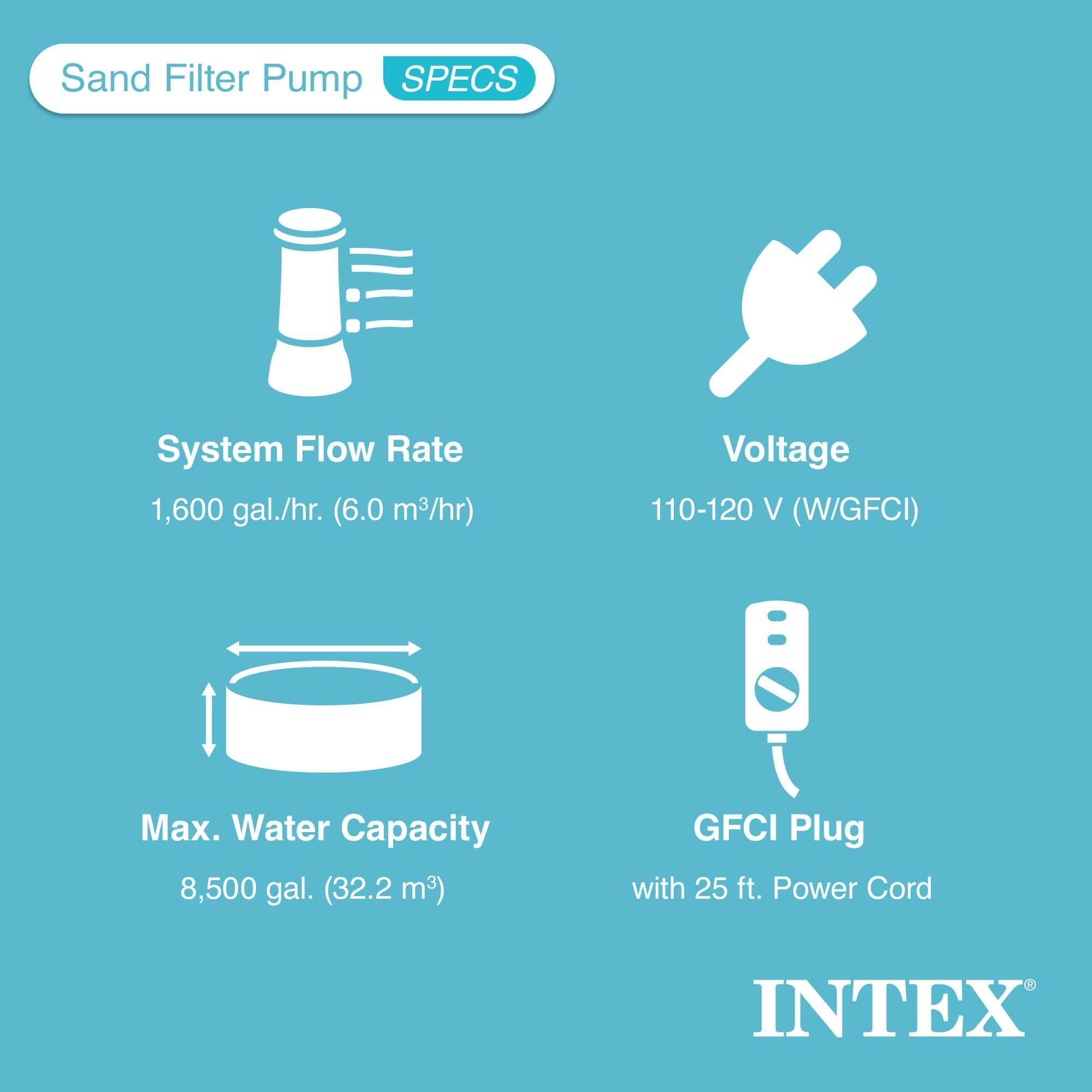 Intex 14 Inch Krystal Clear 1500 GPH Saltwater System and Sand Filter Pump for Above Ground Pools with Automatic Timer and 6-Function Control