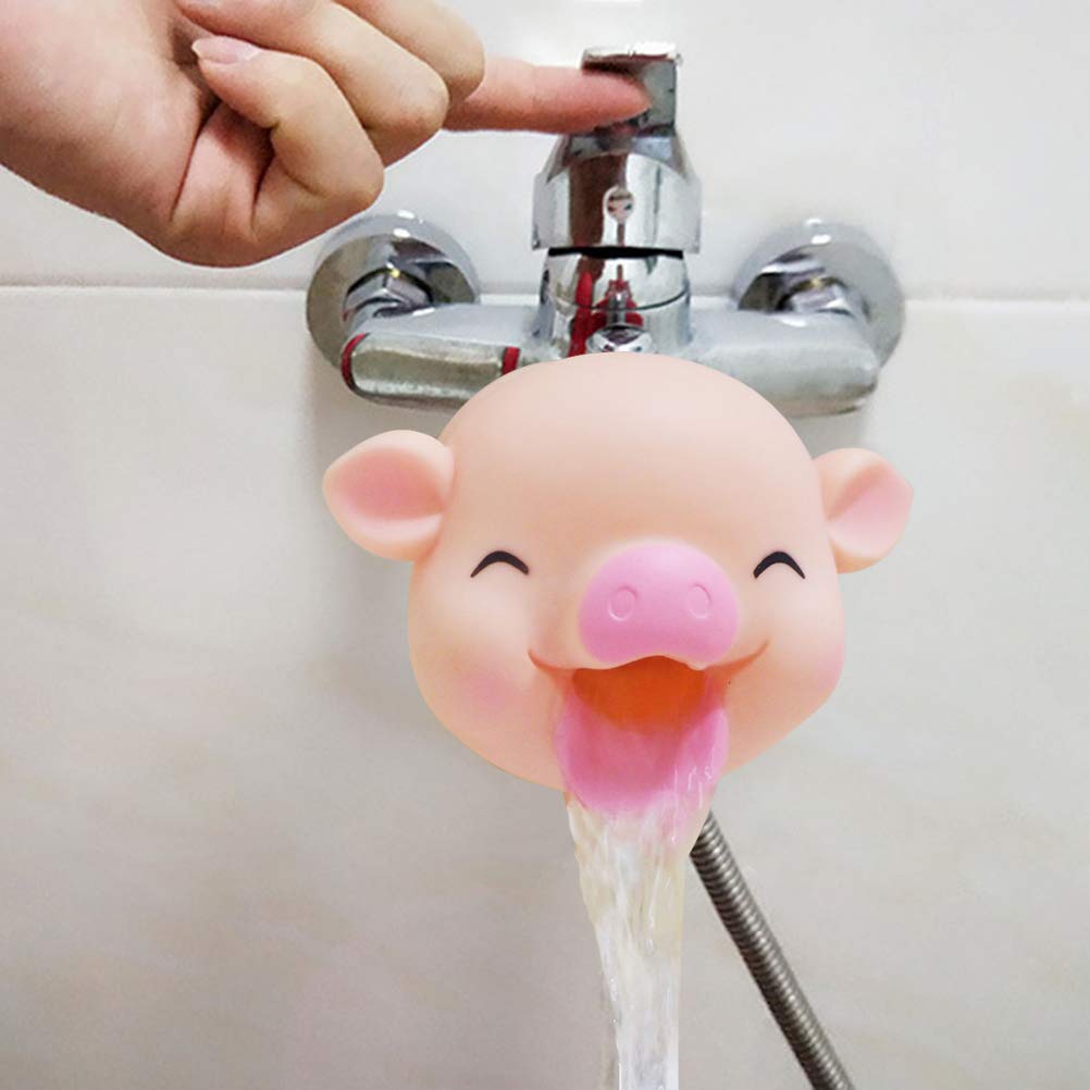 Odowalker Cartoon Pig Head Faucet Extender Washbasin Bath Spout Cover Cute Animal Faucet Cover Bath Fun
