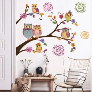 decalmile owl tree branch wall stickers flower wall decals kids baby nursery bedroom wall decor