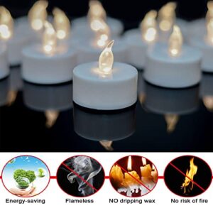 Tea Lights 50pack flameless Tea Light Candles 200 Hours Pack of Warm White Light Realistic Flickering Bulb Battery Operated Tea Lights for Halloween Seasonal Festival Celebration Electric Fake Candle