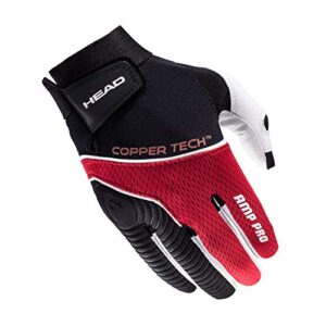 head leather racquetball glove - amp pro copper tech glove for right & left hand - black/silver/red, right - medium