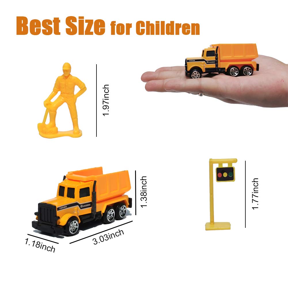 19 Pack Construction Toys，Mini Diecast Cars Play Sets Dumper,Bulldozers,Forklift,Tank Truck,Asphalt Car,Excavator,Engineering Worker,Construction Traffic Sign Set Toy for Kids Boys and Girls