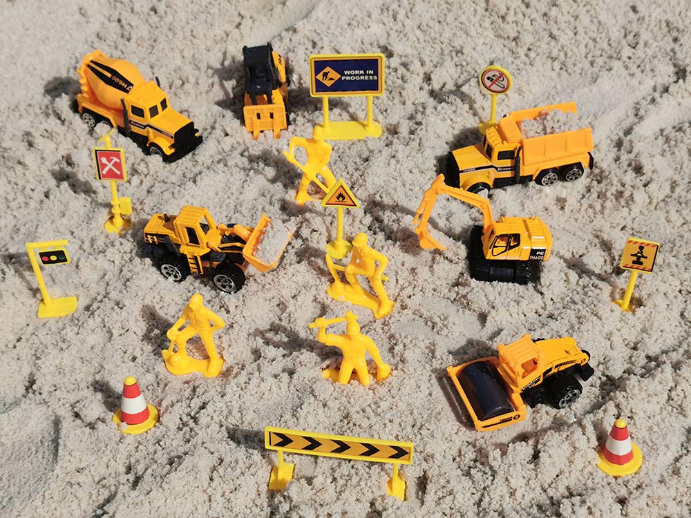 19 Pack Construction Toys，Mini Diecast Cars Play Sets Dumper,Bulldozers,Forklift,Tank Truck,Asphalt Car,Excavator,Engineering Worker,Construction Traffic Sign Set Toy for Kids Boys and Girls