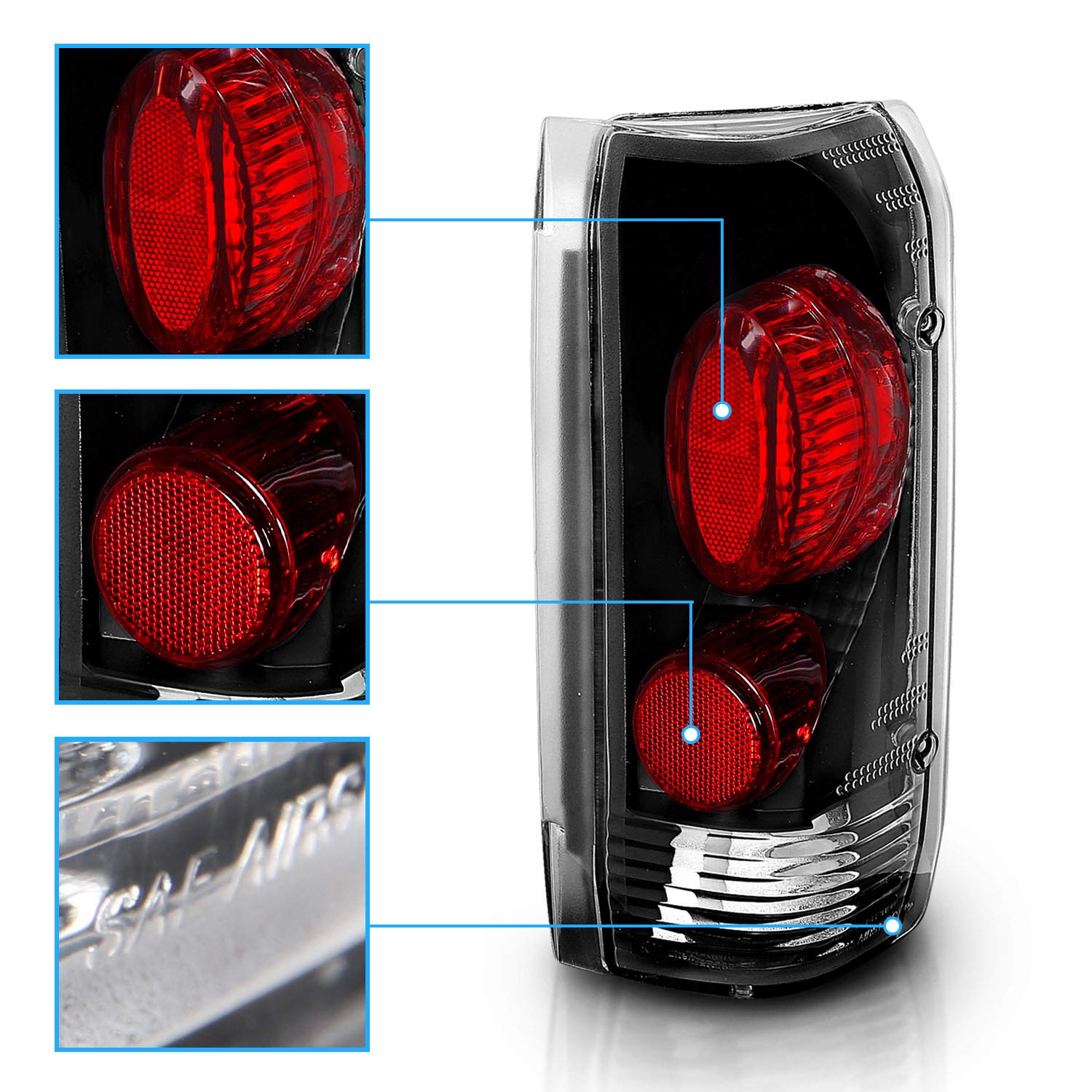 AmeriLite Euro Black Replacement Brake Tail Lights Set For 1989-1996 Ford F-Series/Bronco - Passenger and Driver Side