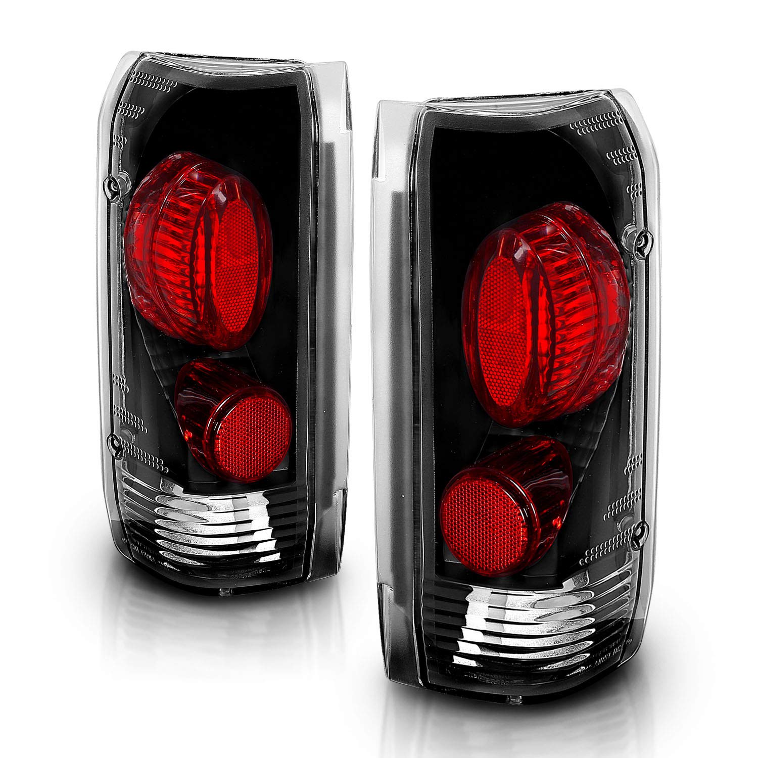 AmeriLite Euro Black Replacement Brake Tail Lights Set For 1989-1996 Ford F-Series/Bronco - Passenger and Driver Side