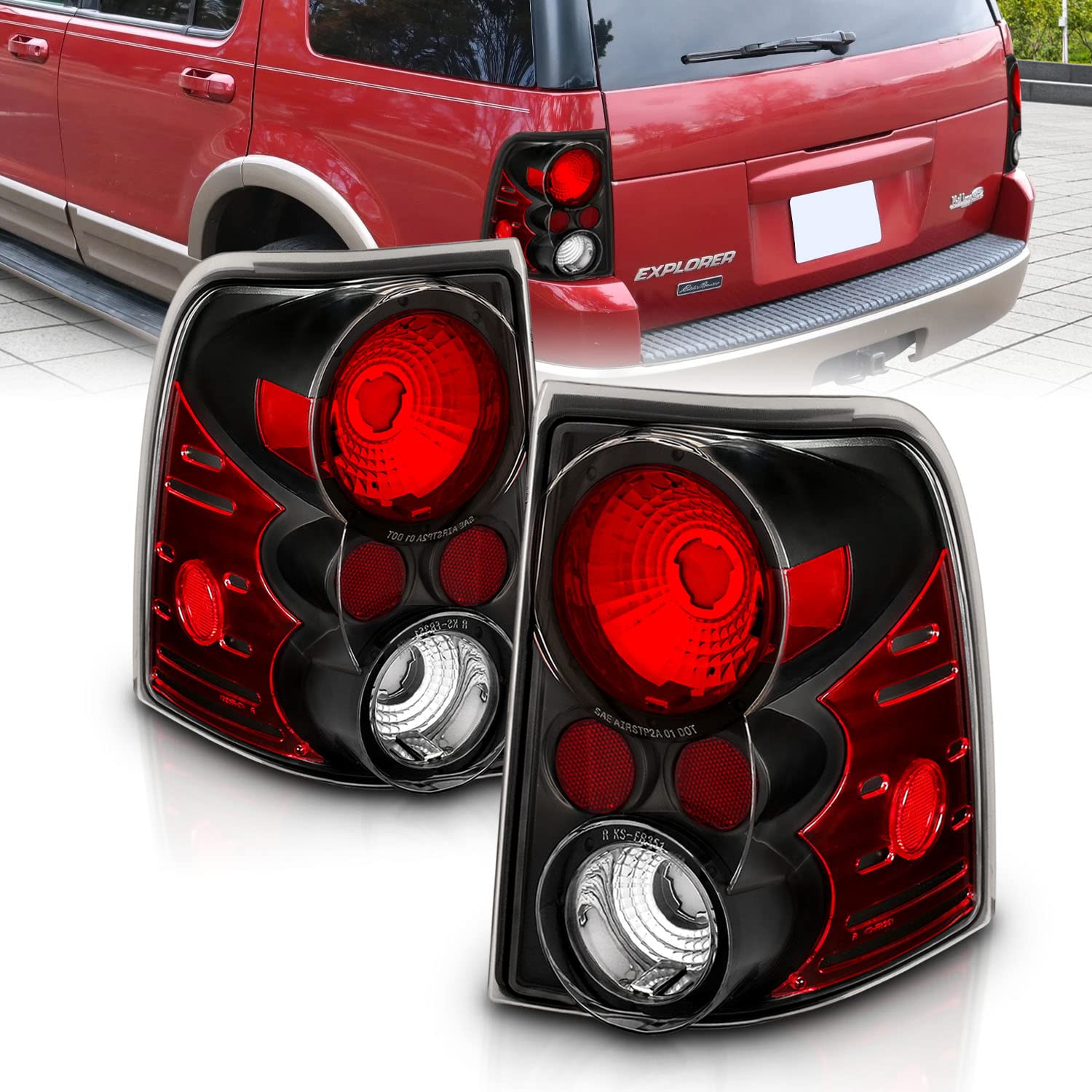 AmeriLite Black Replacement Brake Tail Lights Set For 02-05 Ford Explorer - Passenger and Driver Side