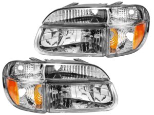 amerilite chrome replacement headlights lamp w/corner parking turn signal set for 1995-2001 ford explorer - passenger and driver side