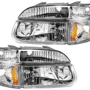 AmeriLite Chrome Replacement Headlights Lamp w/Corner Parking Turn Signal Set For 1995-2001 Ford Explorer - Passenger and Driver Side