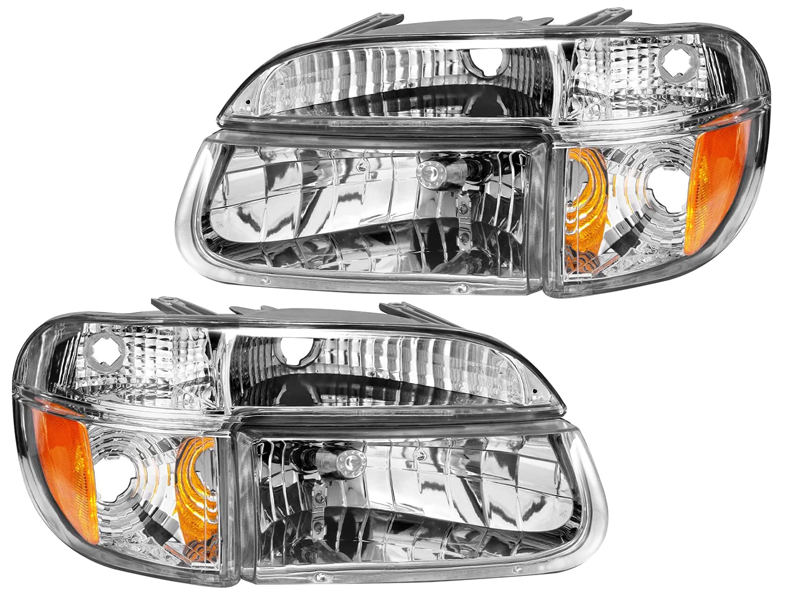 AmeriLite Chrome Replacement Headlights Lamp w/Corner Parking Turn Signal Set For 1995-2001 Ford Explorer - Passenger and Driver Side