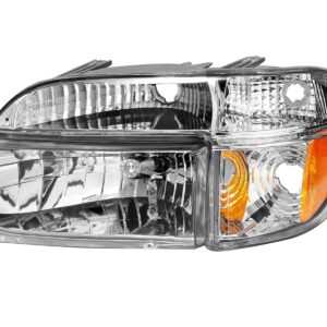 AmeriLite Chrome Replacement Headlights Lamp w/Corner Parking Turn Signal Set For 1995-2001 Ford Explorer - Passenger and Driver Side