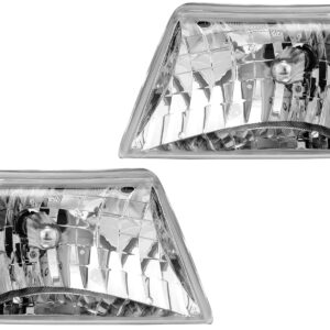 AmeriLite Crystal Replacment Headlights Pair For 1998 1999 2000 Ford Ranger Pickup - Passenger and Driver Side