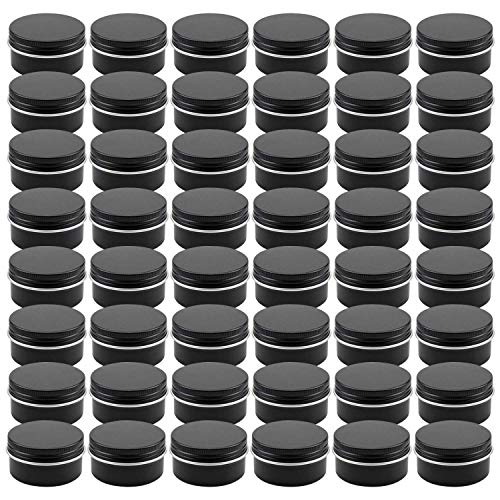 Foraineam 48 Pack 1 oz. Aluminum Round Lip Balm Tin Containers with Screw Lid - Metal Storage Travel Tins Matte Black Empty Tin Jars