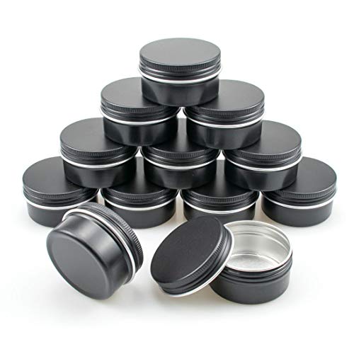 Foraineam 48 Pack 1 oz. Aluminum Round Lip Balm Tin Containers with Screw Lid - Metal Storage Travel Tins Matte Black Empty Tin Jars