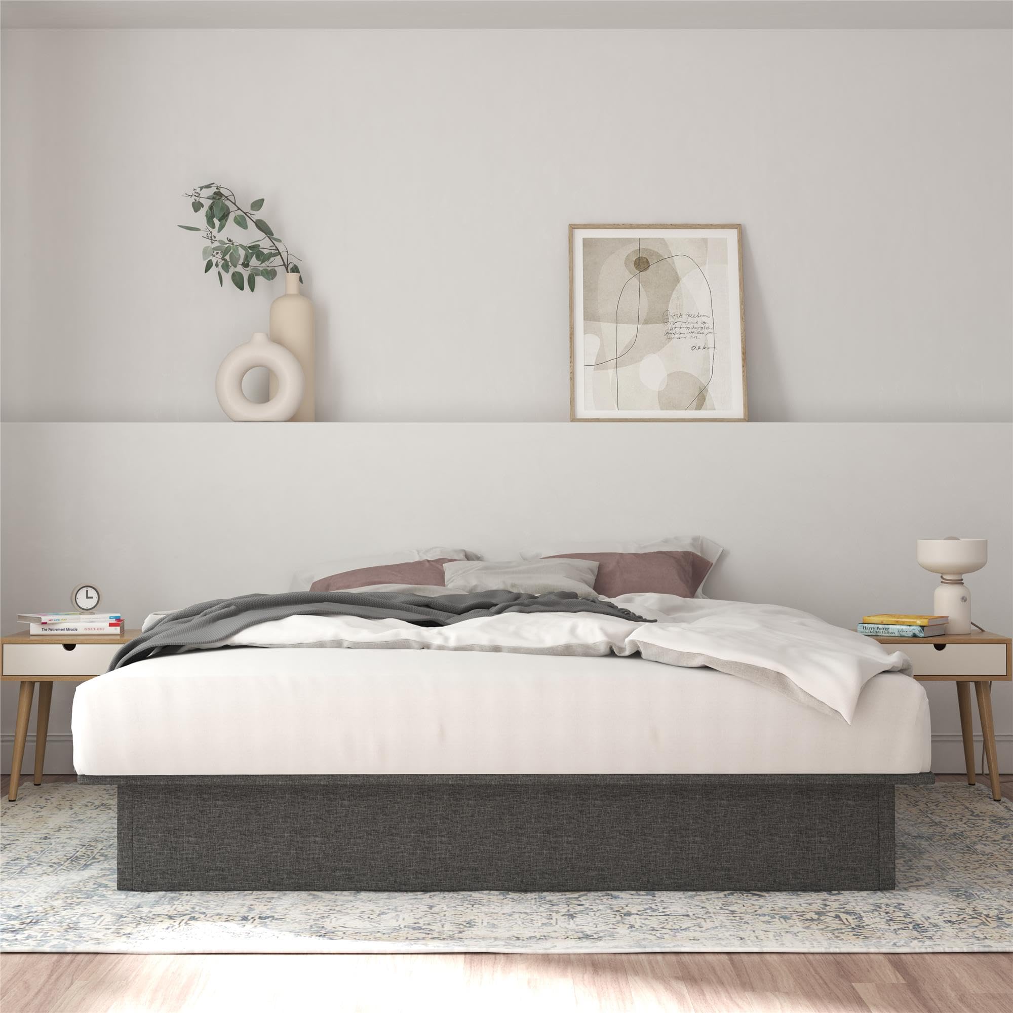 DHP Maven Upholstered Platform Bed with 11 Inch Height for Raised Mattress Support, No Box Spring Needed, King, Gray Linen