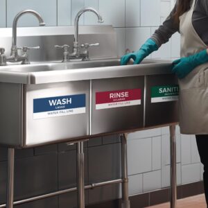 5 Pack Wash Rinse Sanitize Sink Labels, Waterproof Sticker Signs, 3 Compartment Sink Labels - Restaurant Supplies, Food Truck Supplies, Dishwashing Sign Wash Station