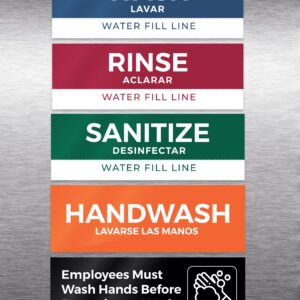 5 Pack Wash Rinse Sanitize Sink Labels, Waterproof Sticker Signs, 3 Compartment Sink Labels - Restaurant Supplies, Food Truck Supplies, Dishwashing Sign Wash Station