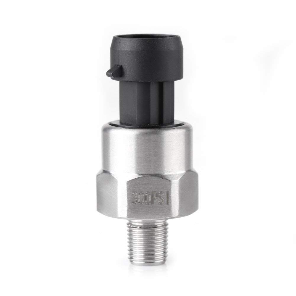 300 PSI Pressure Transducer Sender Sensor with Connector 1/8" NPT Thread Stainless Steel Pressure Transducer for Oil Fuel Air Water (300PSI)