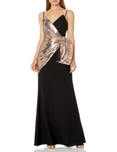 jill jill stuart women's two tone sequin side bow gown, black & rosegold, 12