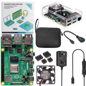 vilros basic starter kit for raspberry pi 4 with fan cooled abs case-includes raspberry pi 4 board and 7 accessories (4gb, clear transparent case)