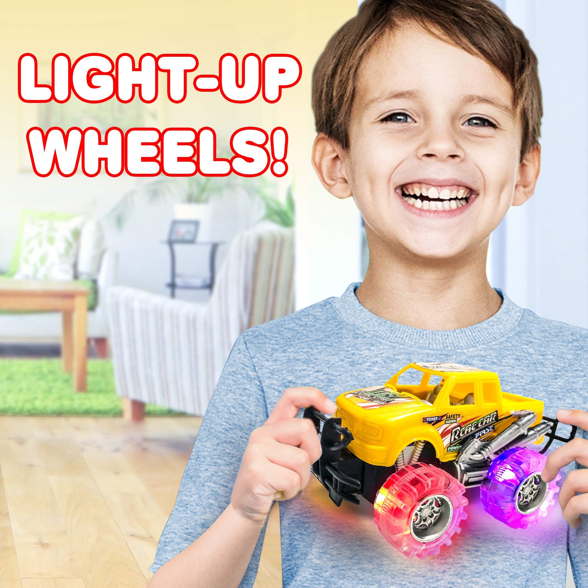 ArtCreativity Light Up Monster Trucks for Boys and Girls, 4-Pack Toy Truck Set, Monster Trucks for Boys 3 4 5 6 7 8 Years Old, Toddler Monster Truck Toys, Light Up Trucks