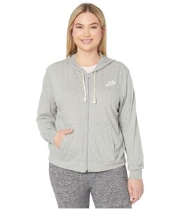 nike plus size nsw gym vintage hoodie full zip dark grey heather/sail 1x