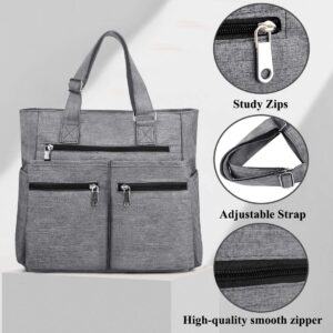 Canvas Tote Bag Waterproof Nylon Multi Pocket Shoulder Bags Laptop Work Bag Teacher Purse and Handbags for Women & Men (Grey 2)