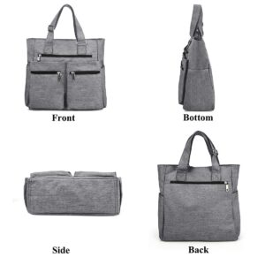 Canvas Tote Bag Waterproof Nylon Multi Pocket Shoulder Bags Laptop Work Bag Teacher Purse and Handbags for Women & Men (Grey 2)