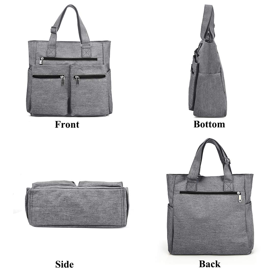 Canvas Tote Bag Waterproof Nylon Multi Pocket Shoulder Bags Laptop Work Bag Teacher Purse and Handbags for Women & Men (Grey 2)