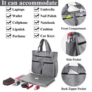 Canvas Tote Bag Waterproof Nylon Multi Pocket Shoulder Bags Laptop Work Bag Teacher Purse and Handbags for Women & Men (Grey 2)